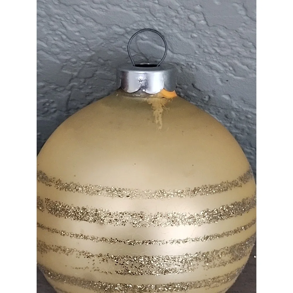 Vintage‎ Champagne Gold Glitter Decorated Mercury Glass Christmas Ornament Ball